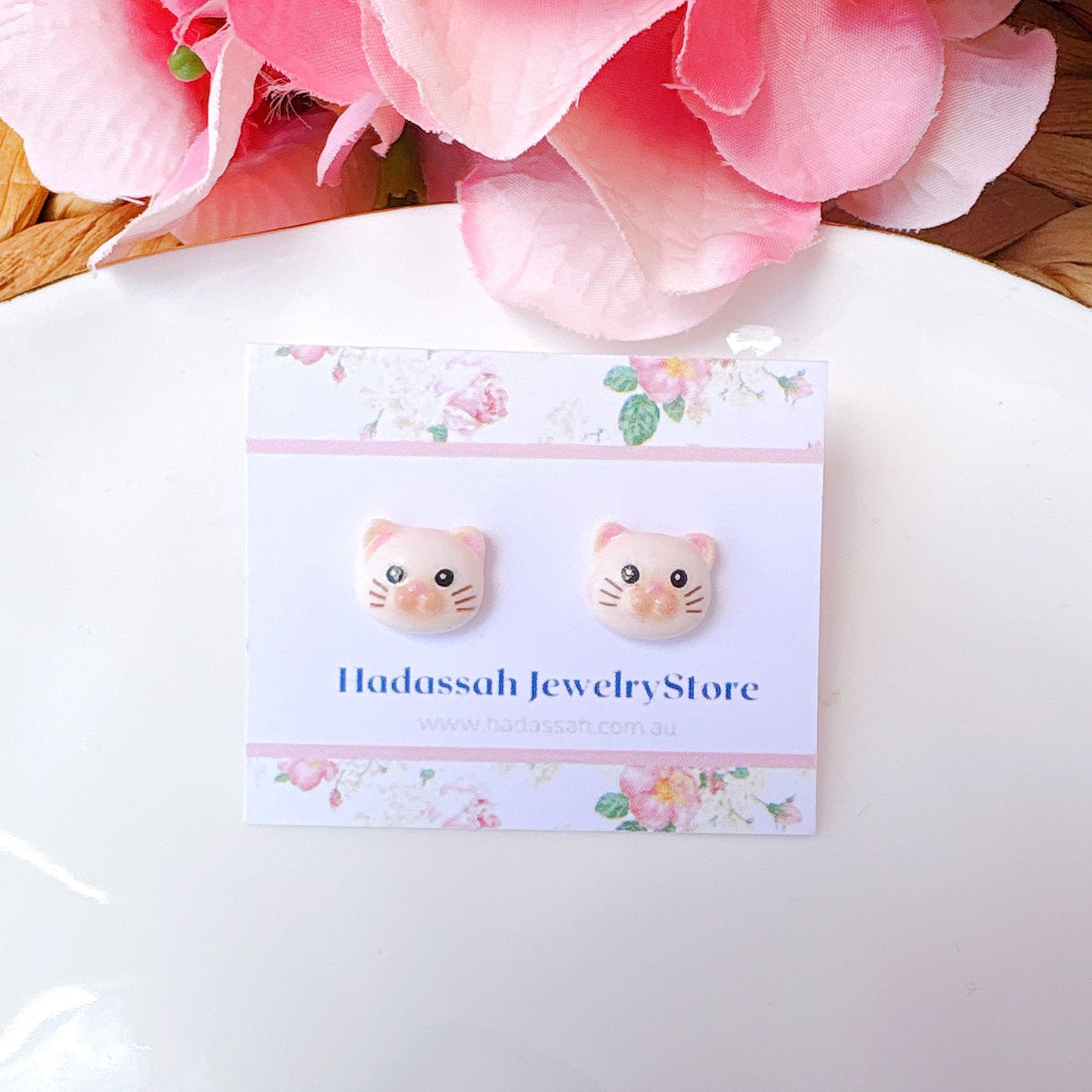 Adorable Black and White Chubby Cat Hypoallergenic Earrings