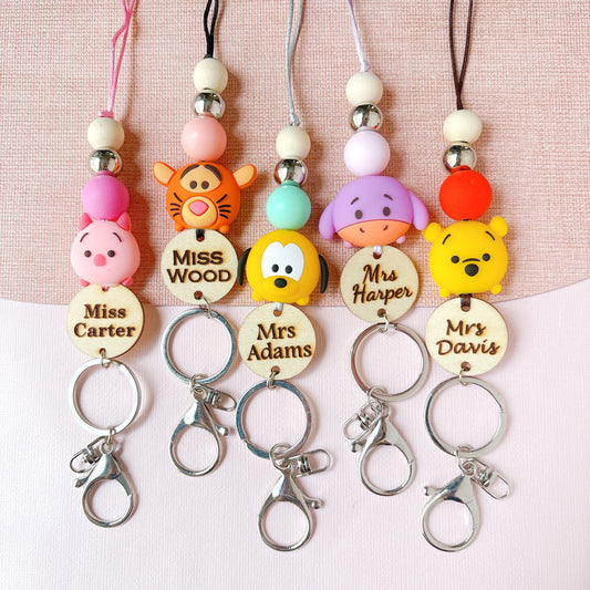 Pooh Bear Personalized Name Teacher ID Key Lanyard