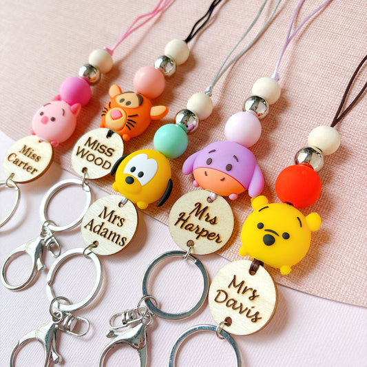 Pooh and Freinds Personalized Name Teacher ID Key Lanyard