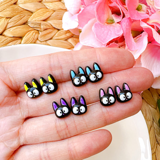 Yellow Ear Black Cat Inspired Hypoallergenic Stud Earrings