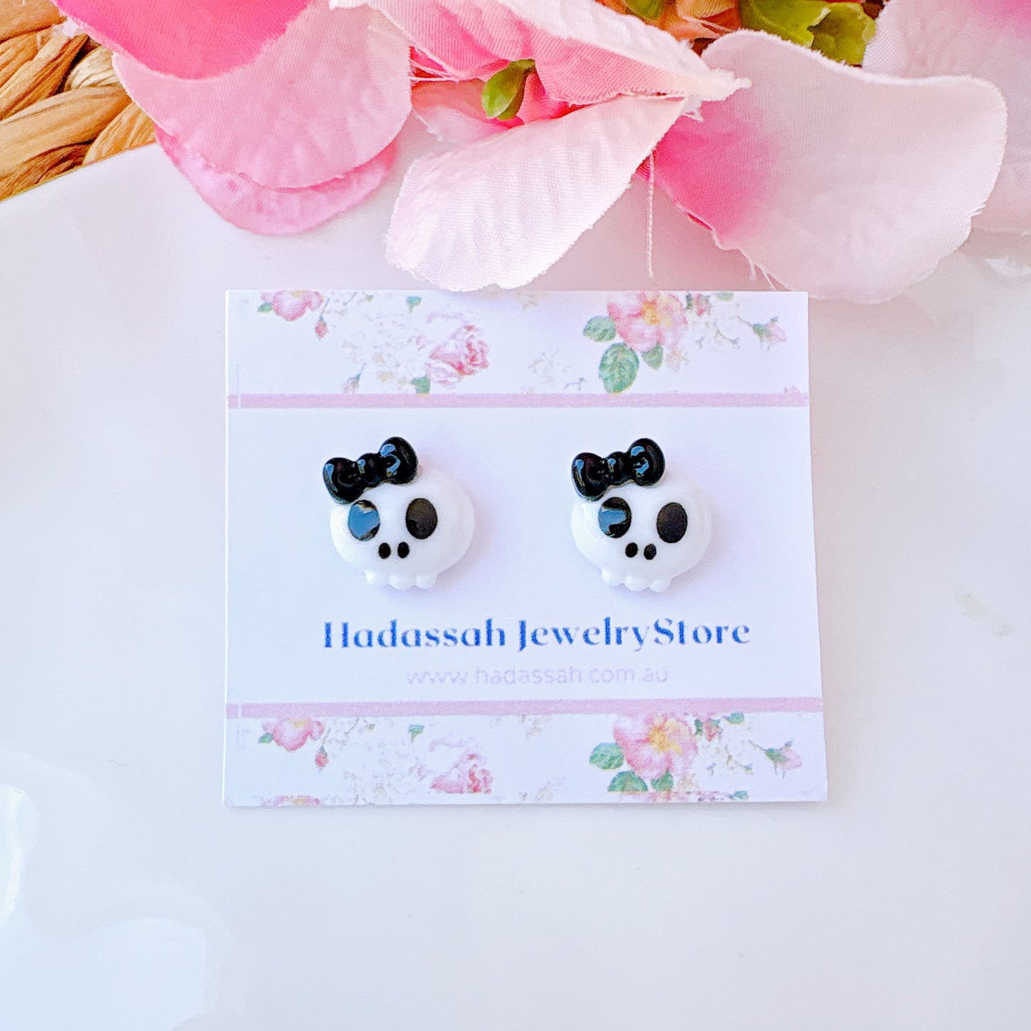 Black Cartoon Skull Hypoallergenic Stud Earrings
