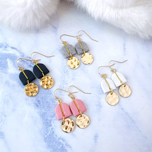 Blush Pink Half Dome Dangle Earrings – Modern Geometry Collection