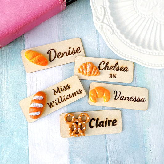 Bakery 3D Straight Croissant Bread Personalized Name Tag