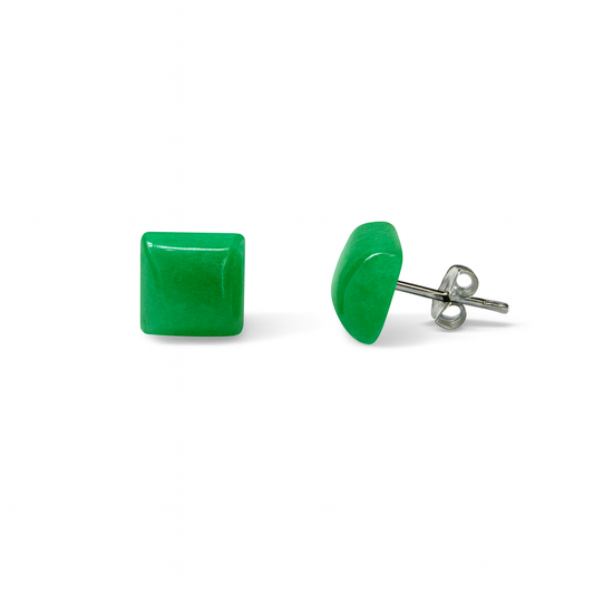 Jade 10mm Square Natural Stone Earrings