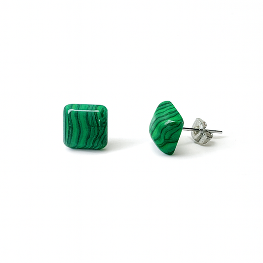 Malachite 10mm Square Natural Stone Earrings