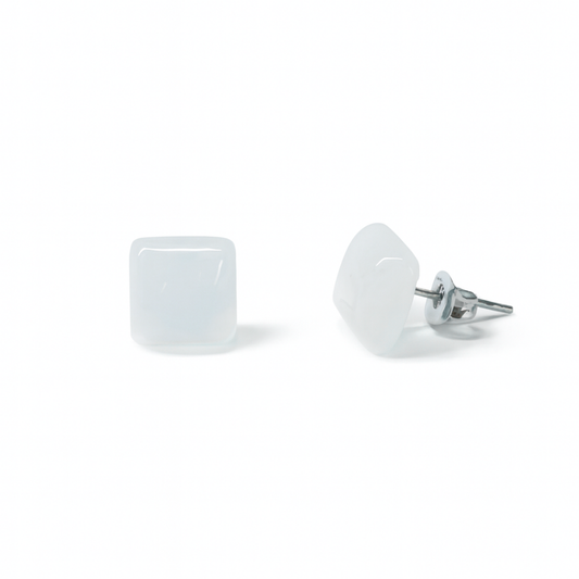White Crystal 10mm Square Natural Stone Earrings