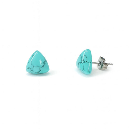 Blue Turquoise 10mm Triangle Natural Stone Earrings