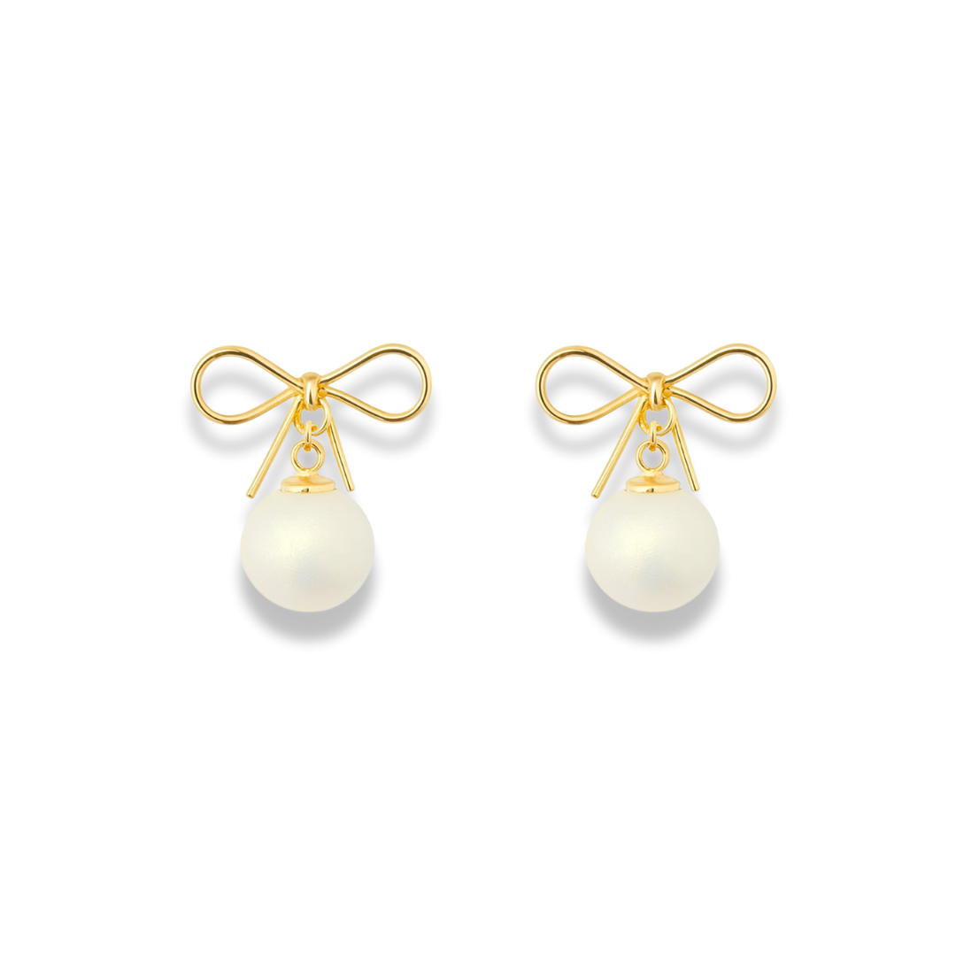 Long Chain Bow & Pearl Dangle Earrings – Elegant Dual-Length Design