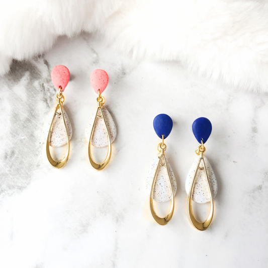 Royal Blue Teardrop Dual-Layer Polymer Clay Earrings