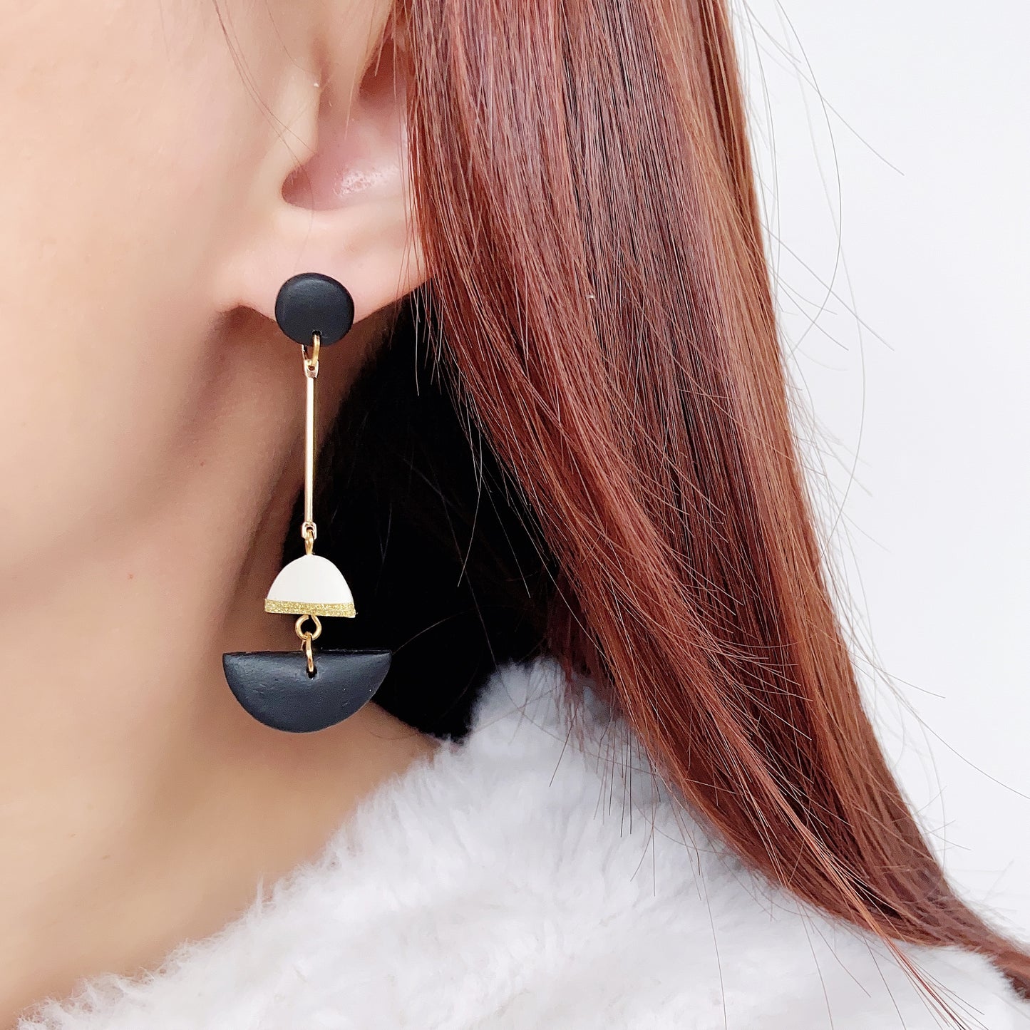 Black & White Geometric Dual Arc Earrings - Black