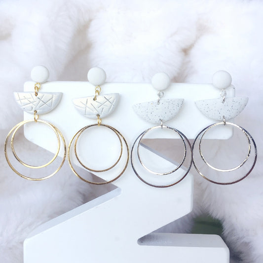 Golden Half-Moon Double Hoop Polymer Clay Earrings