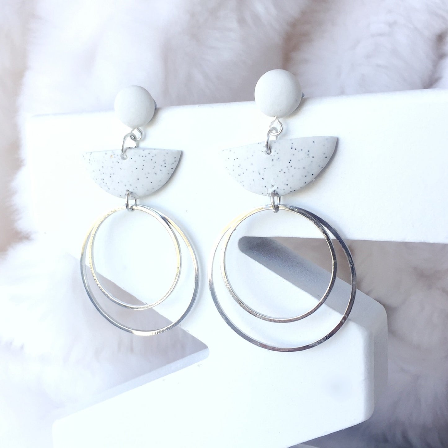 Golden Half-Moon Double Hoop Polymer Clay Earrings