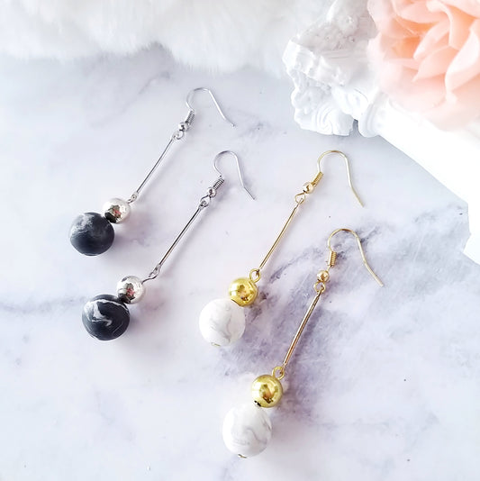 White Marble Ball Dangle Earrings