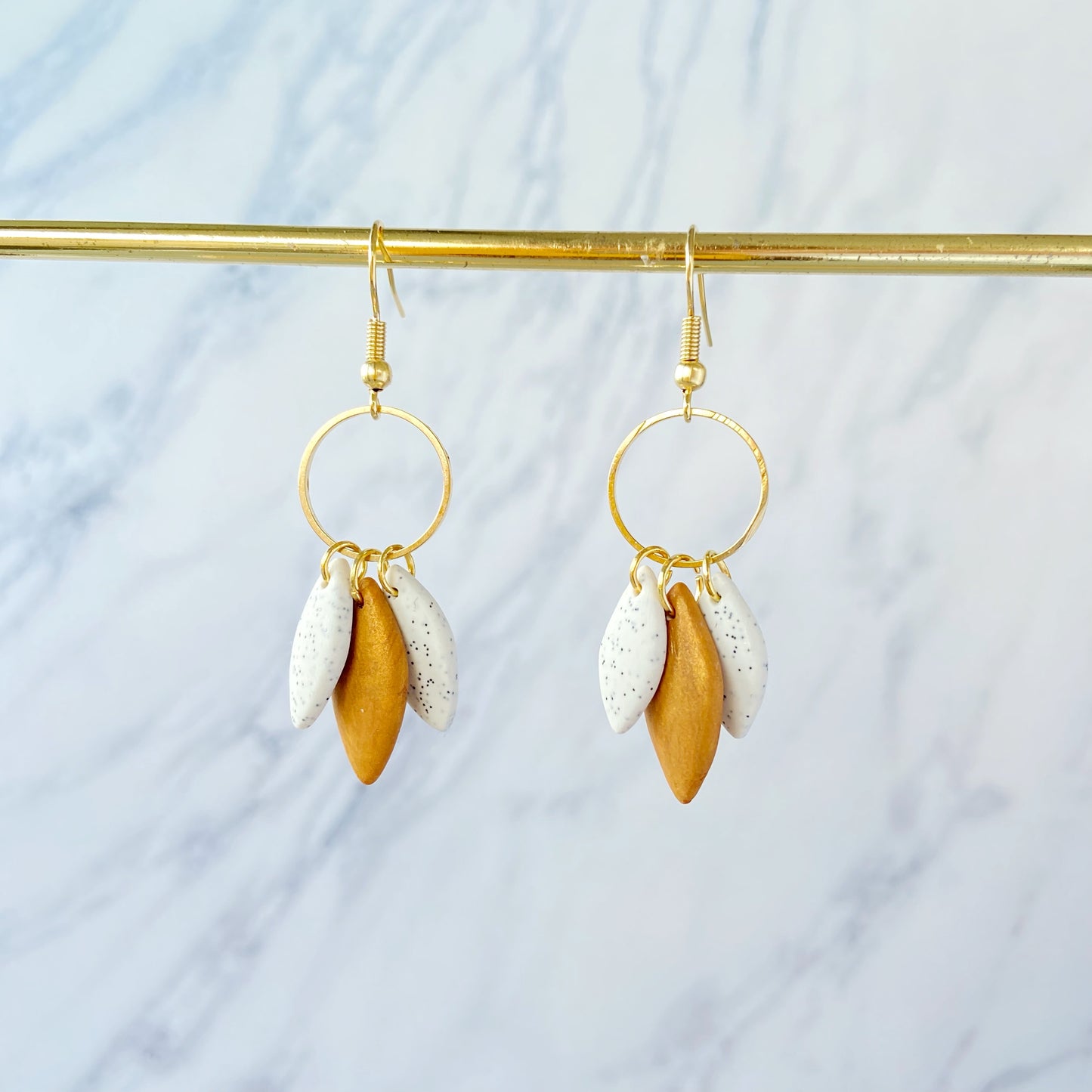 Handmade Silver Triple Leaf Polymer Clay Dangle Earrings