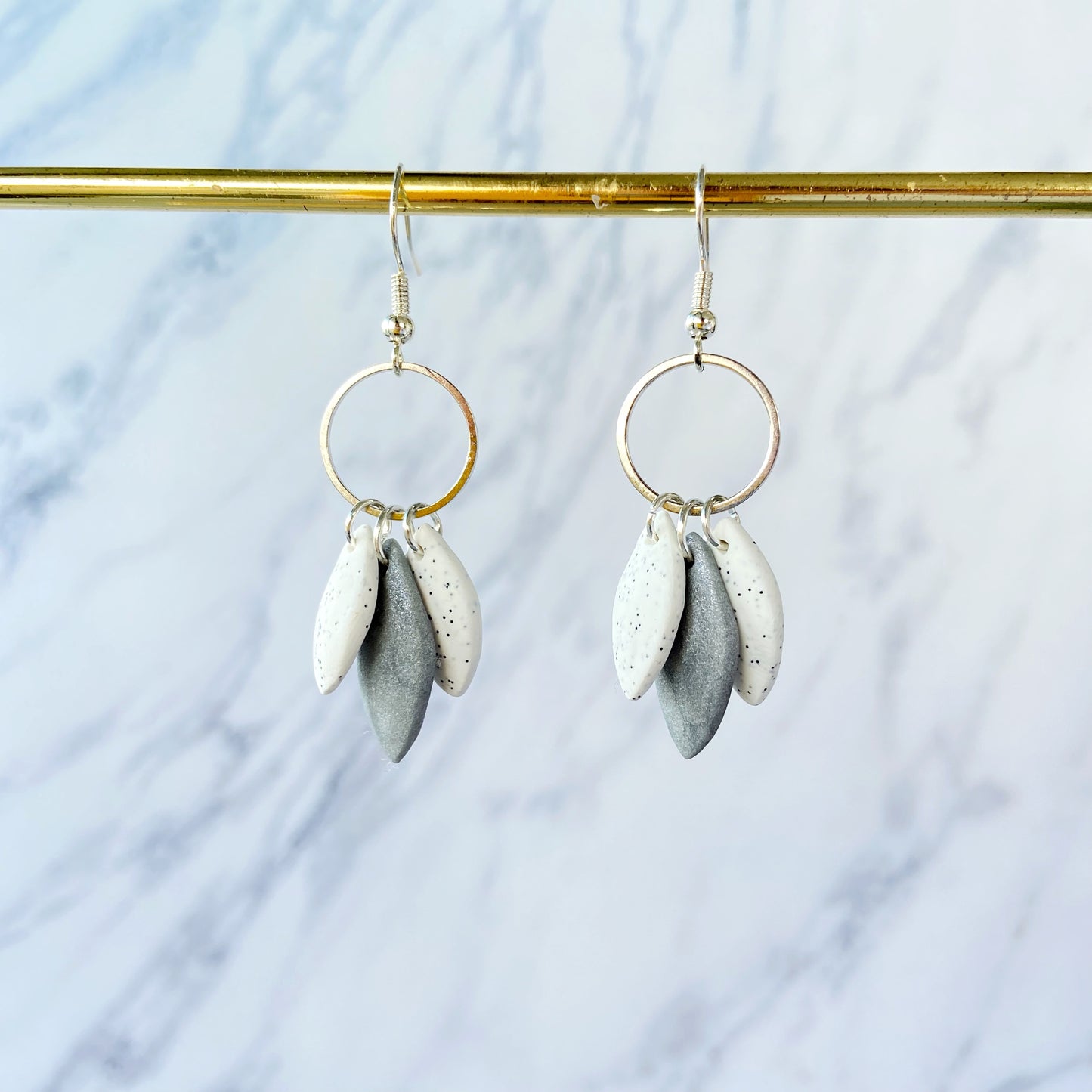 Handmade Gold Triple Leaf Polymer Clay Dangle Earrings