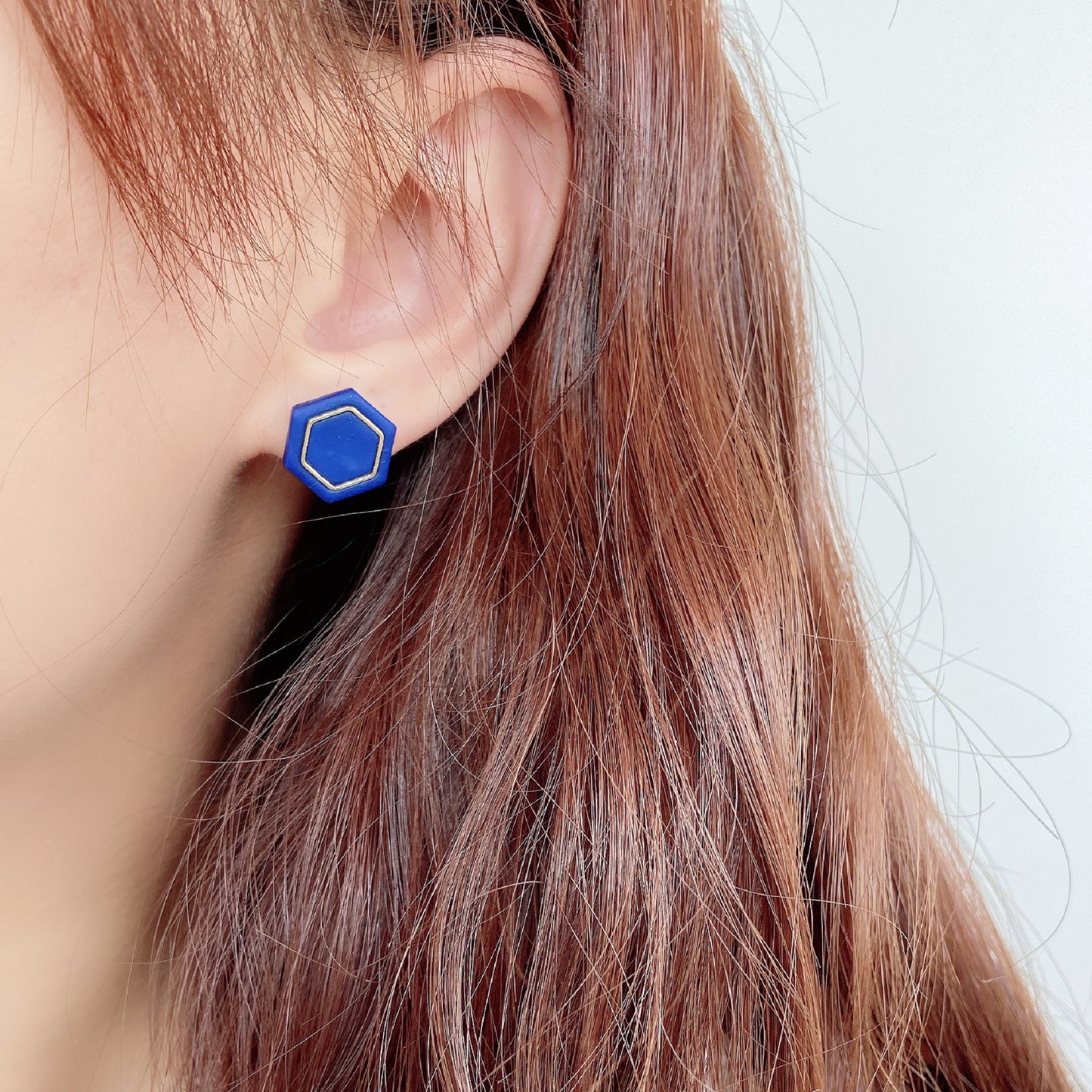 Royal Blue Hexagon Stud Earrings – Metallic Accent Collection