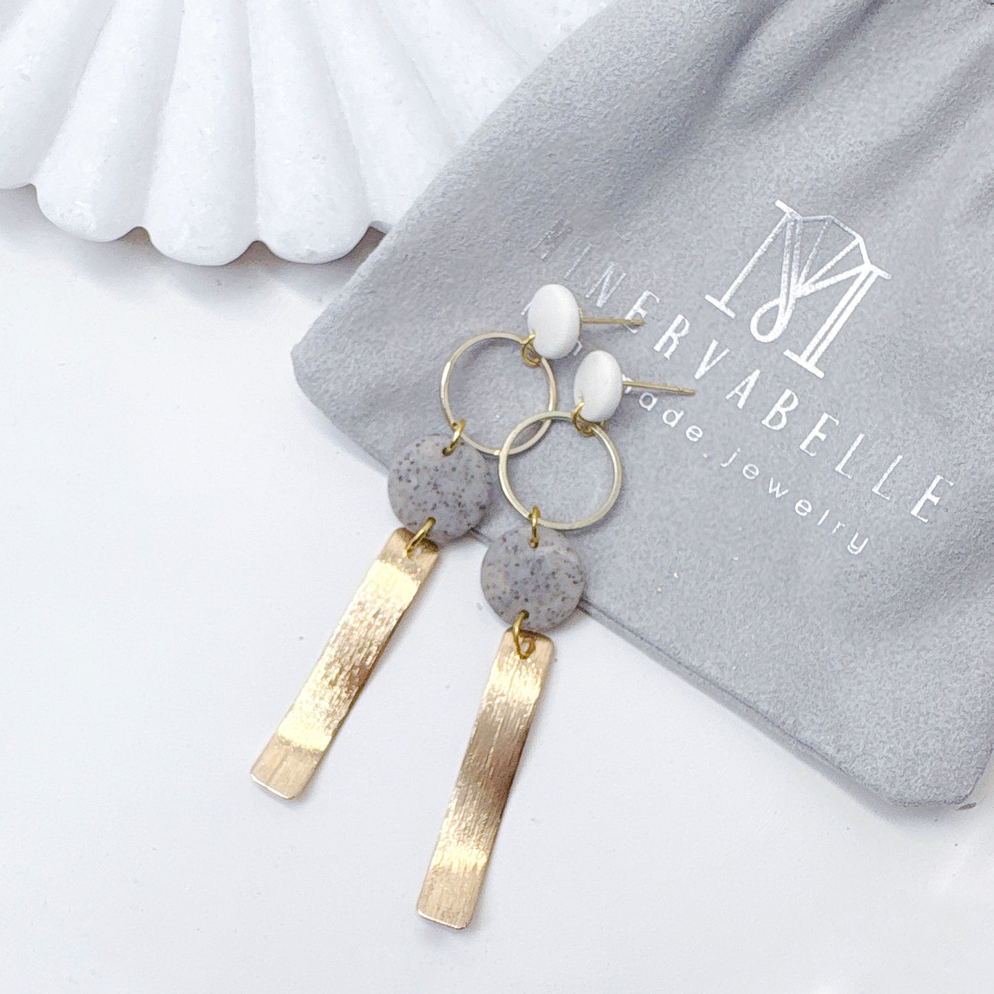 Golden Wave Glitter Black Polymer Clay Surgical Steel Dangle Earrings