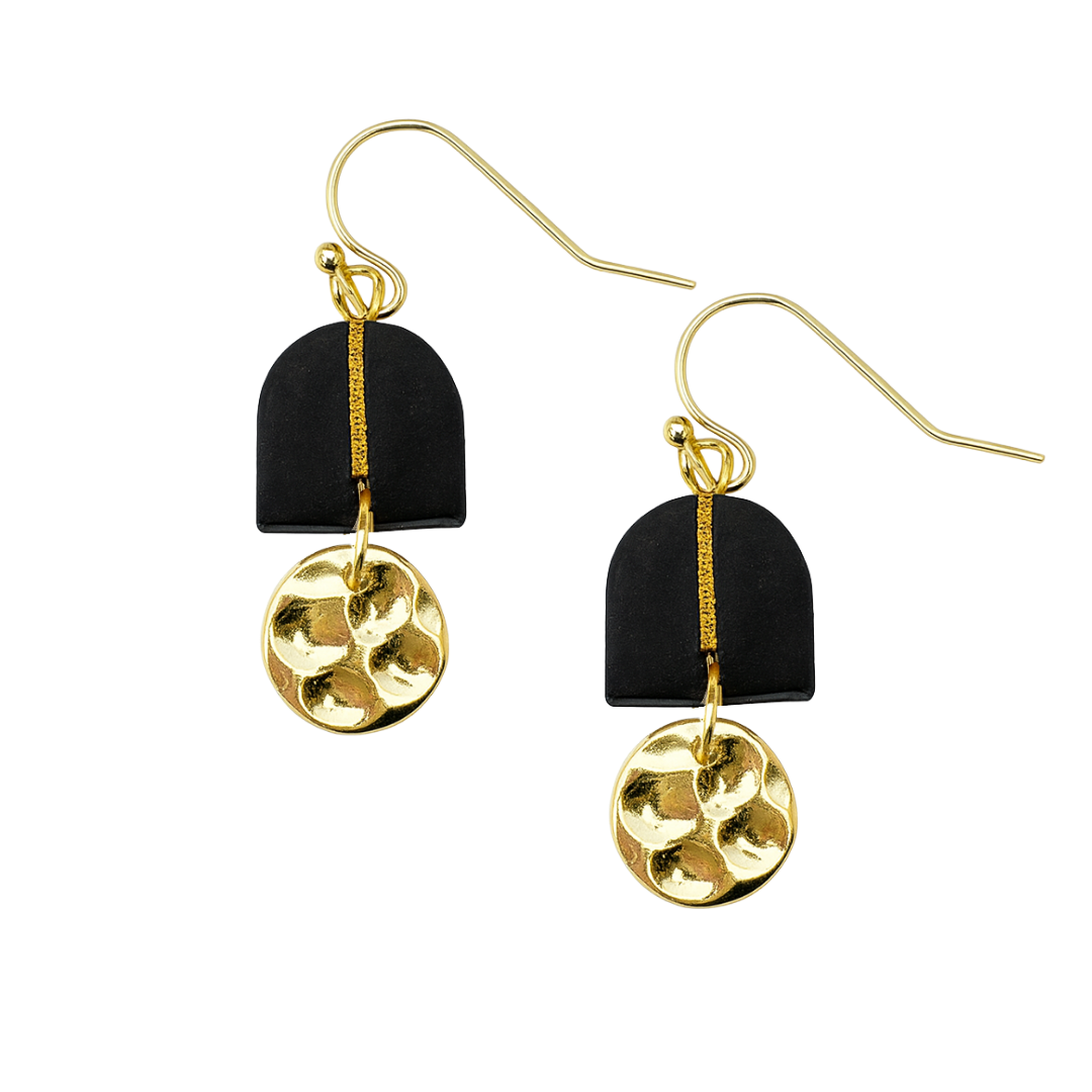 Grey Stone Half Dome Dangle Earrings – Modern Geometry Collection