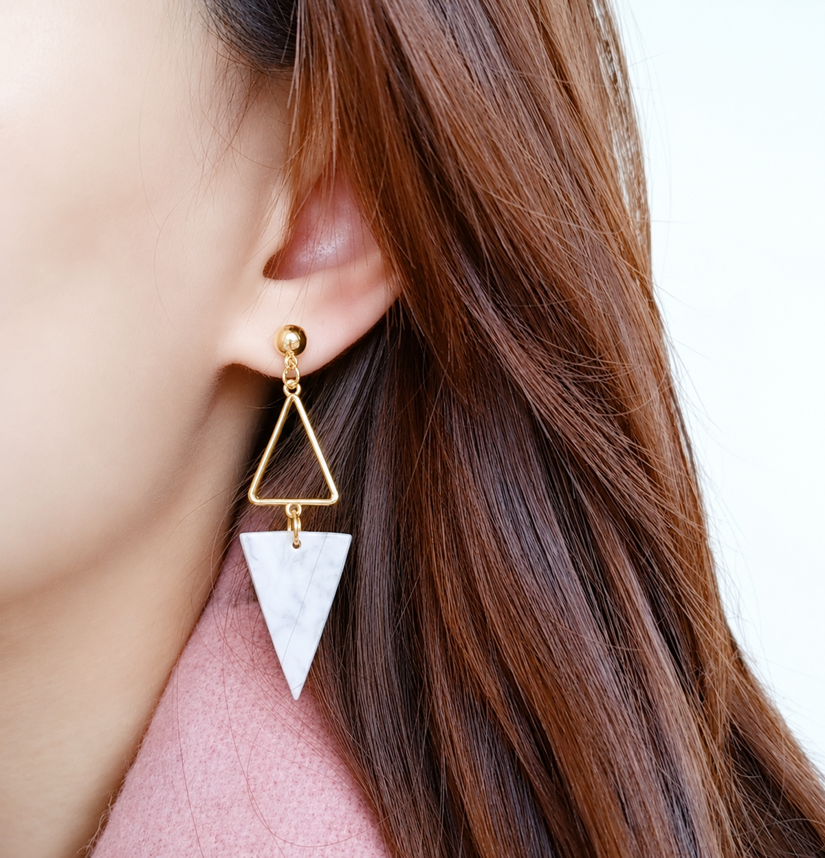 White Marble Geometric Triangle Dangle Earrings