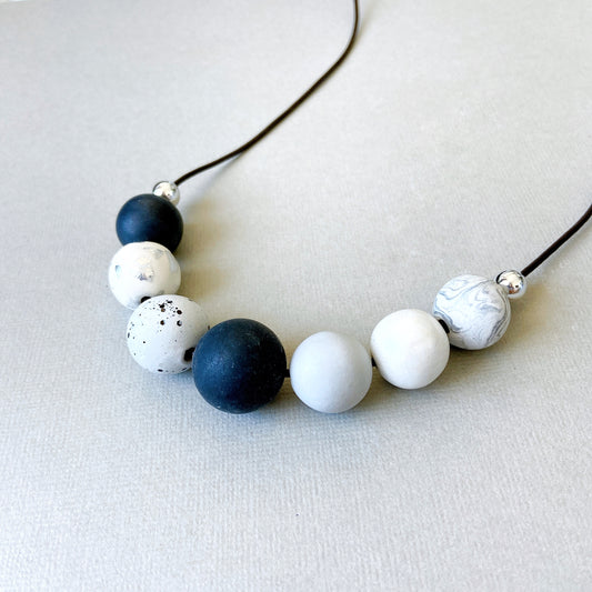 Monochrome Polymer Clay Bead Necklace – Minimalist Statement Jewelry