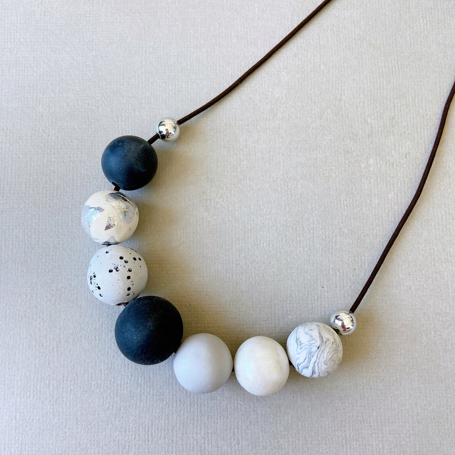 Monochrome Polymer Clay Bead Necklace – Minimalist Statement Jewelry