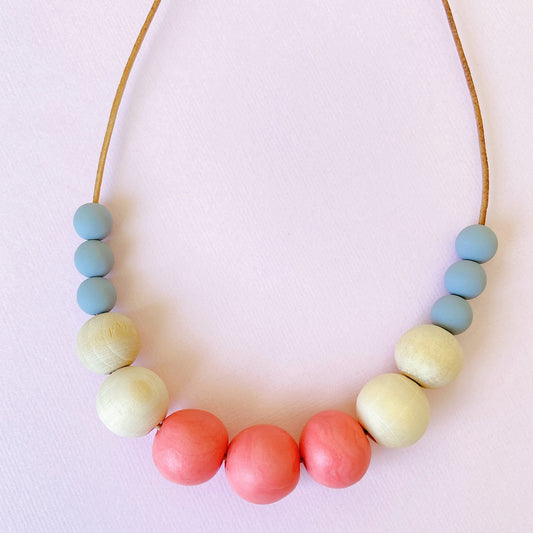Wood & Polymer Clay Bead Necklace – Handmade Pastel Statement Jewelry