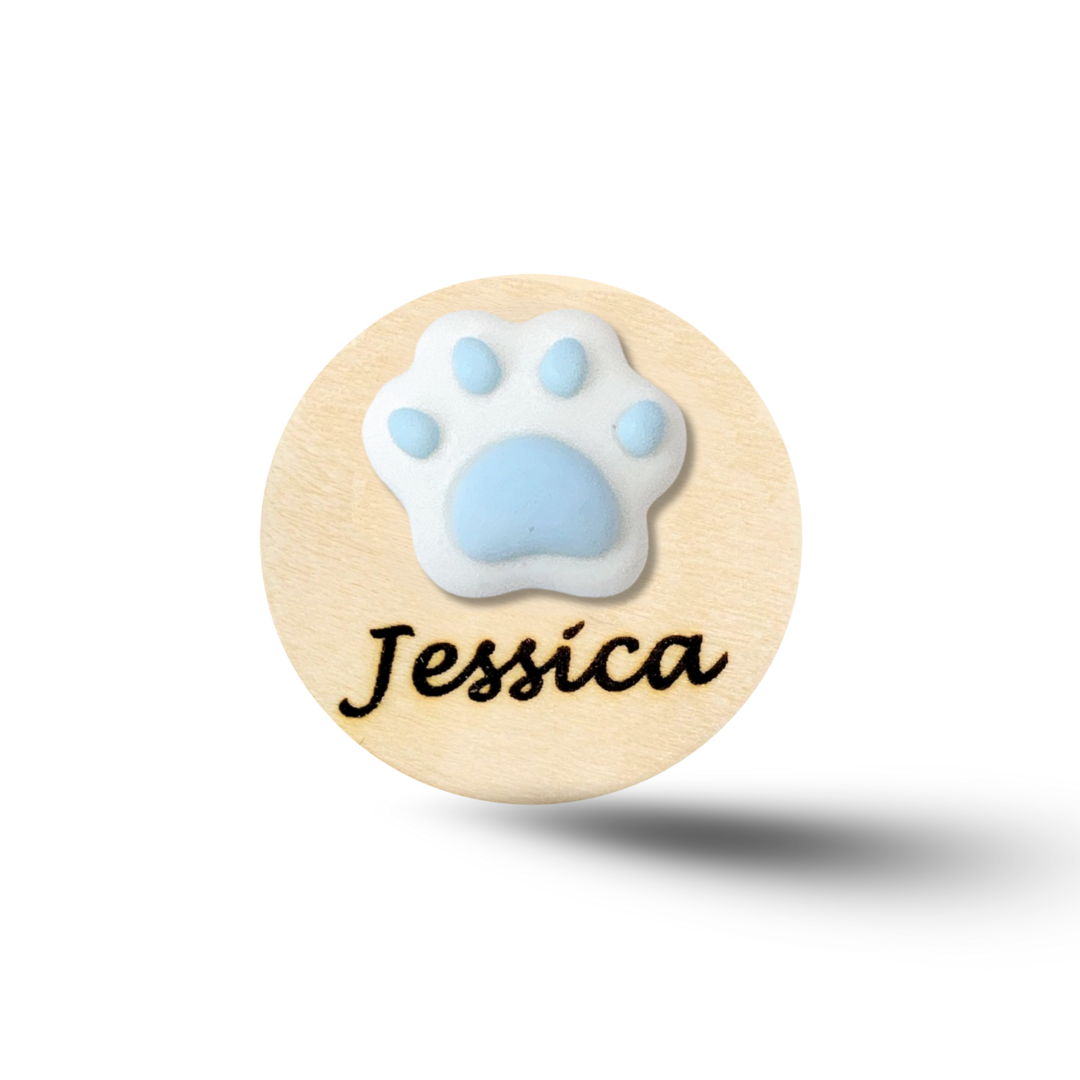 3D Beige Paw Personalized Name Badge Reel