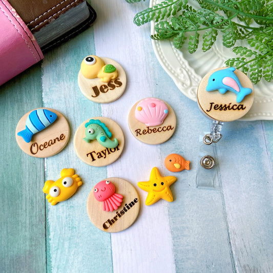 3D Blue Fish Personalized Name Badge Reel