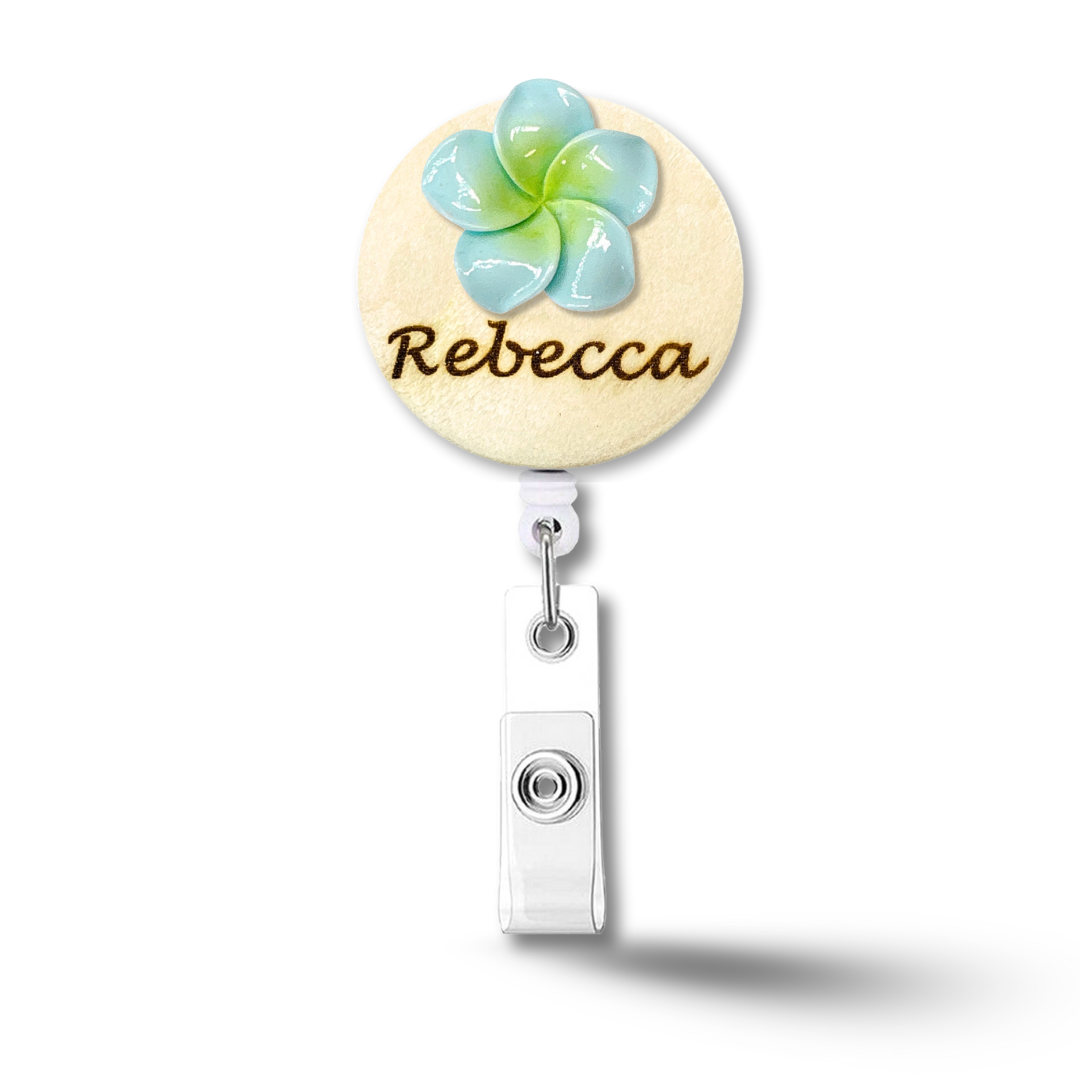 3D Yellow Plumeria Rubra Personalized Name Badge Reel