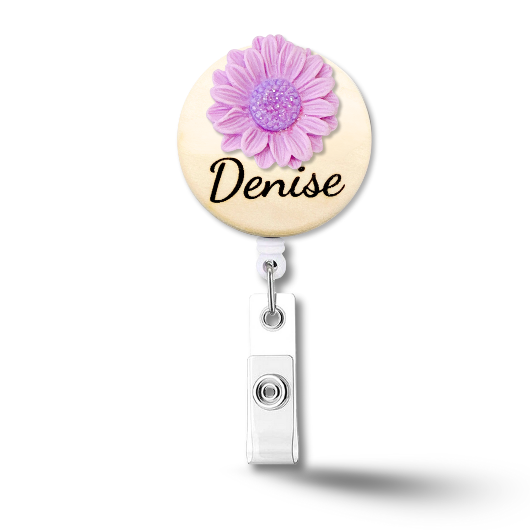3D Glitted Yellow Daisy Flower Personalized Name Badge Reel