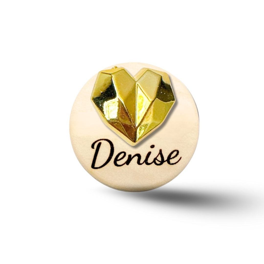 3D Golden Metallic Diamond Heart Personalized Name Badge Reel