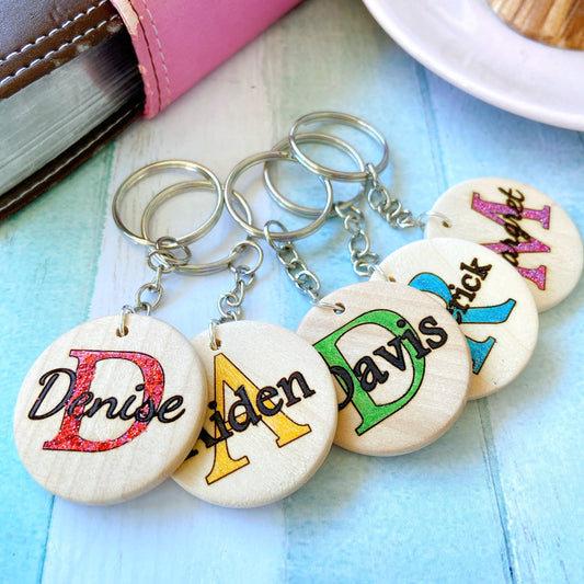 Personalized Initial Wooden Keychain