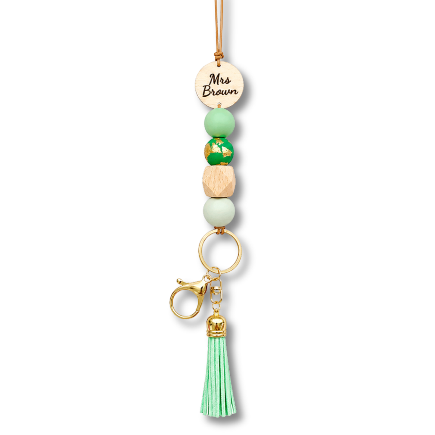 Pink And Purple Personalised Polymer Clay and Wood Bead Lanyard with Tassel