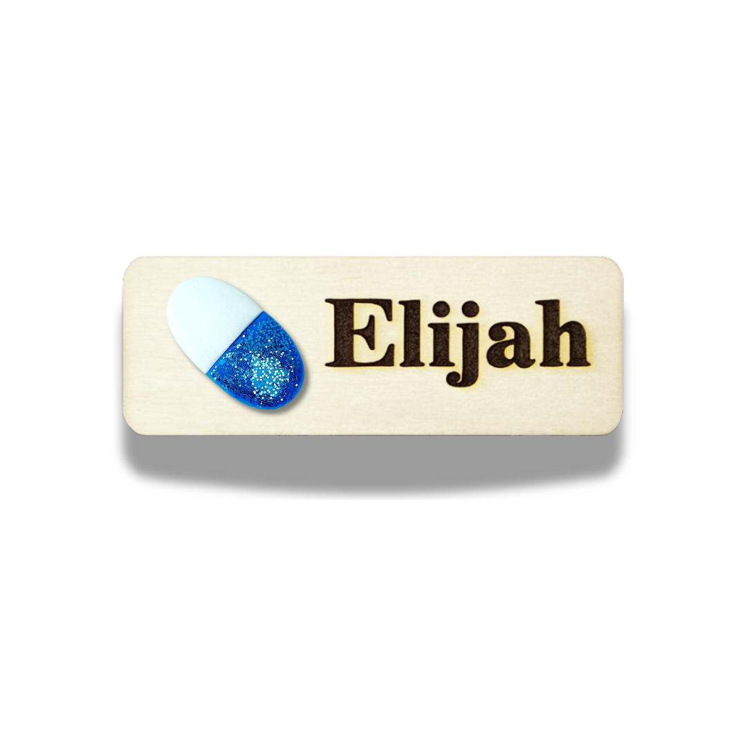 Handmade 3D Pink Pill Medical Personalised Name Tag