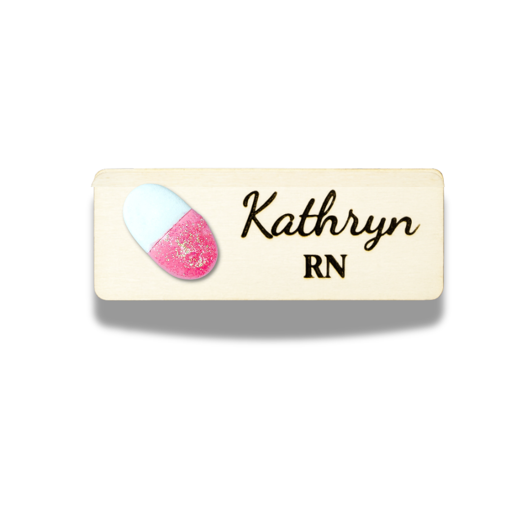 Handmade 3D Red Pill Medical Personalised Name Tag