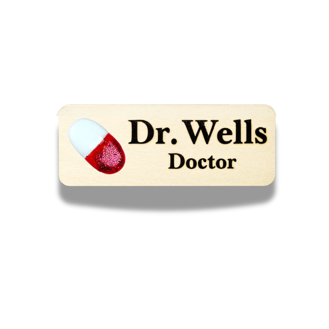 Handmade 3D Yellow Pill Medical Personalised Name Tag