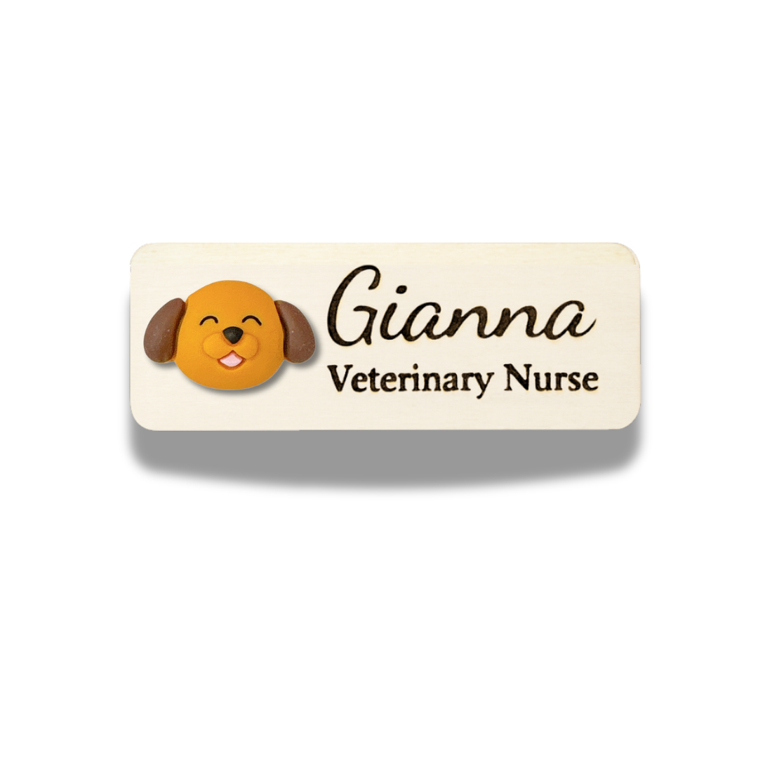 3D Black and White Dog Personalised Name Tag