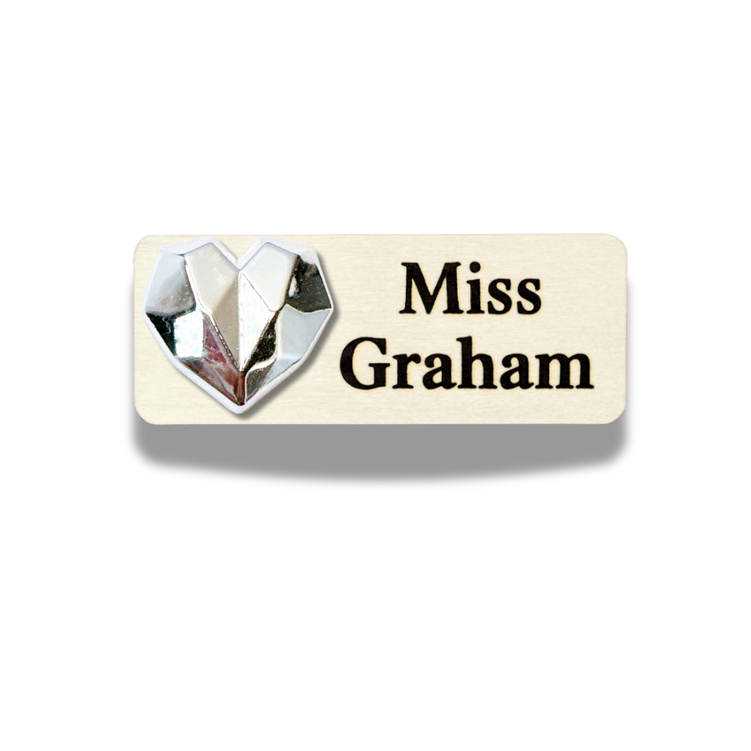 3D Metallic Golden Diamond Heart Personalized Name Tag
