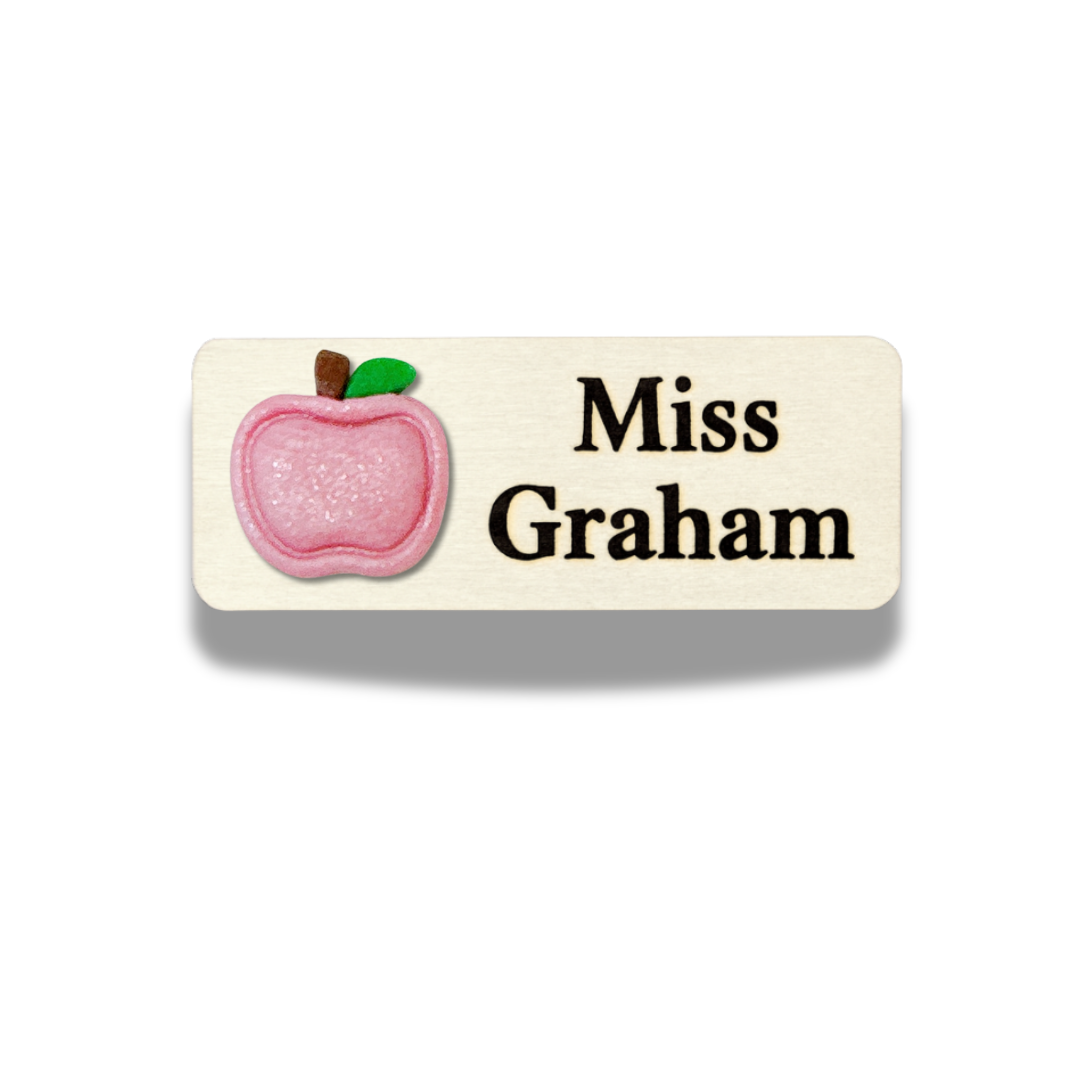 Handmade 3D Red Apple Teacher Personalised Name Tag