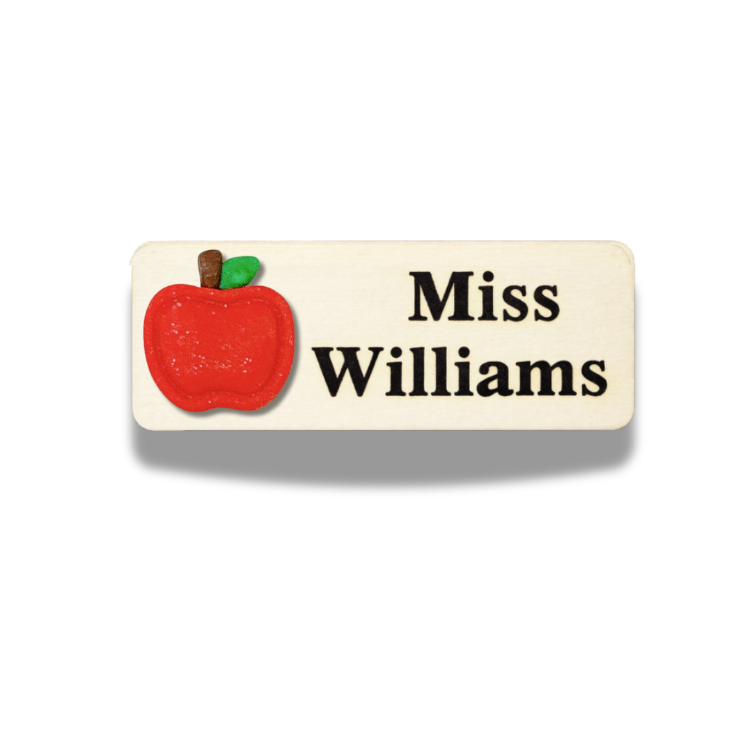 Handmade 3D Rose Pink Apple Teacher Personalised Name Tag