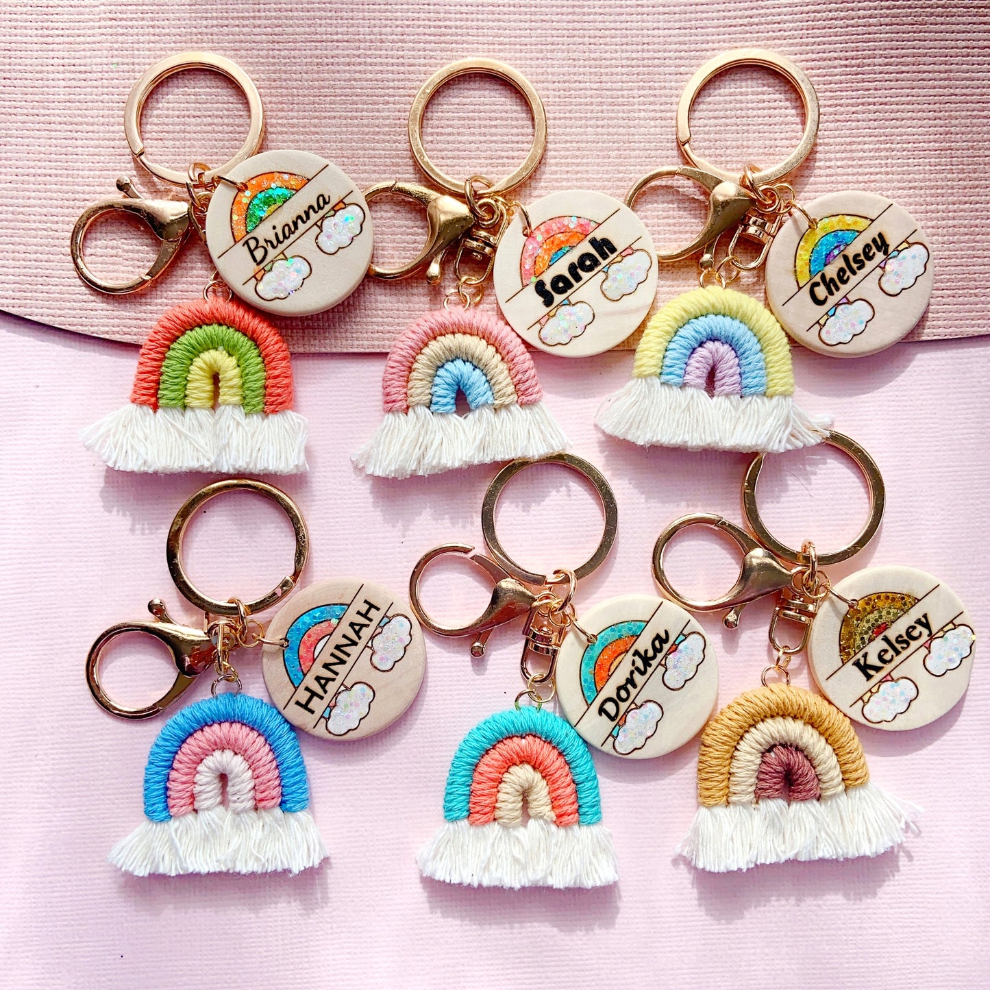 Personalized Macrame Rainbow Custom Name Keychain