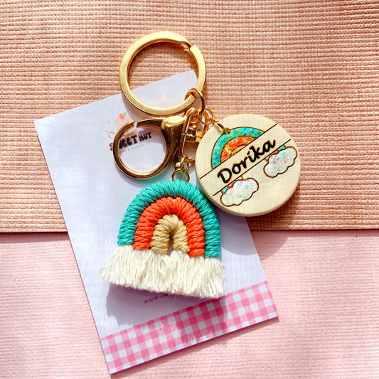Personalized Macrame Rainbow Custom Name Keychain