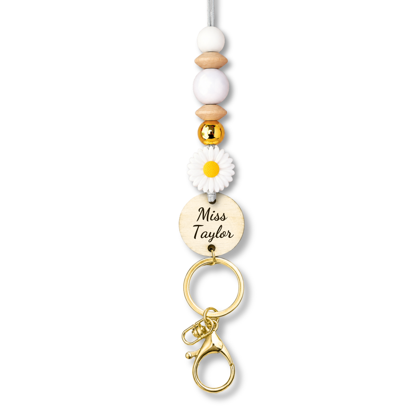 Daisy Flower with Pearl Clay Beads Teacher Lanyard