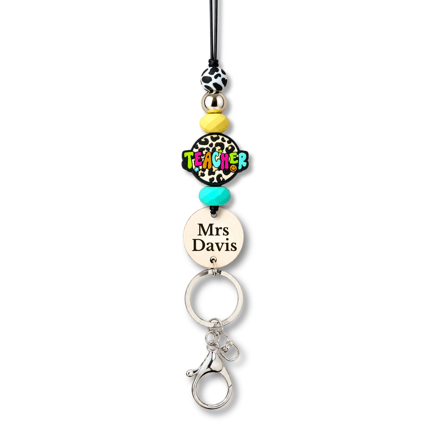 Leopard Print Apple and Book Personalized Name Teacher ID Key Teacher Lanyard