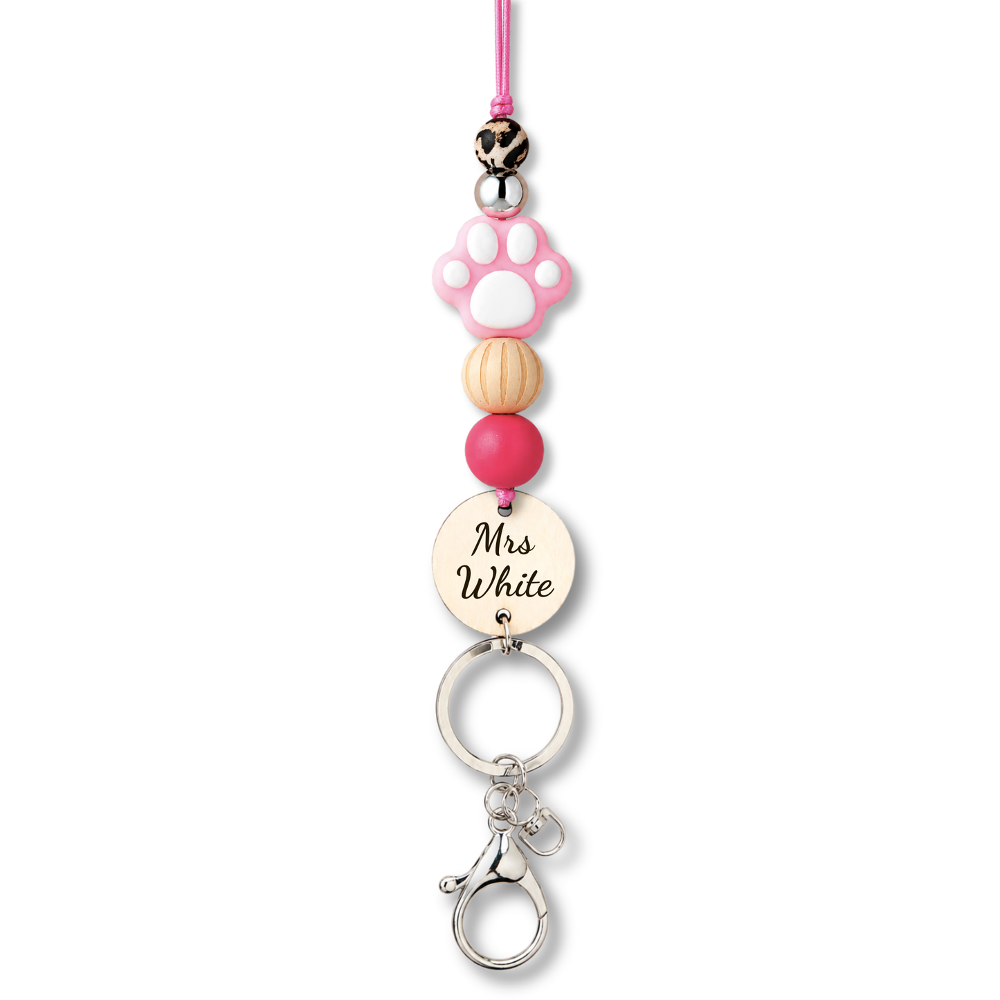 Animals Paw Print Personalized Name Teacher ID Key Lanyard