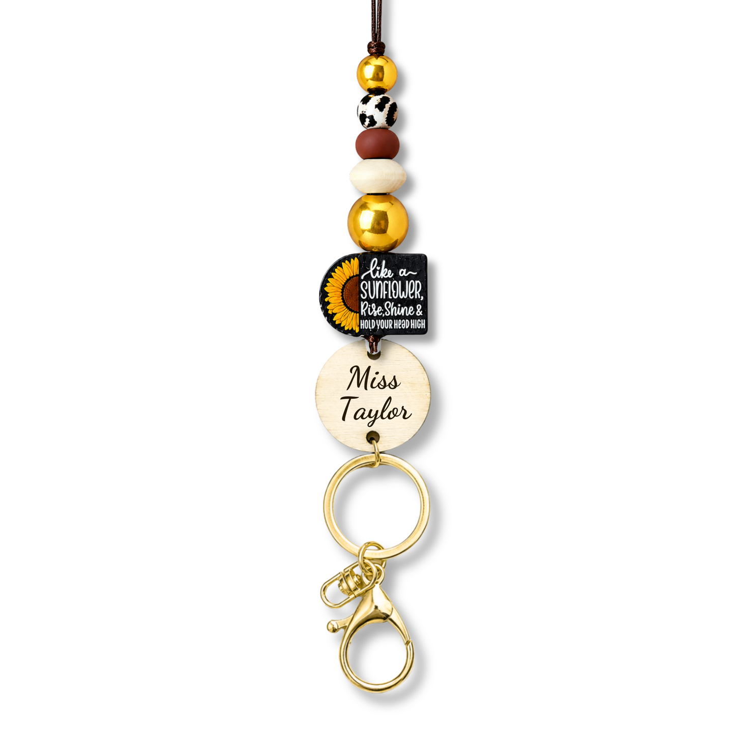 Sunflower Personalized Name Teacher ID Key Lanyard - stay humble AND KIND