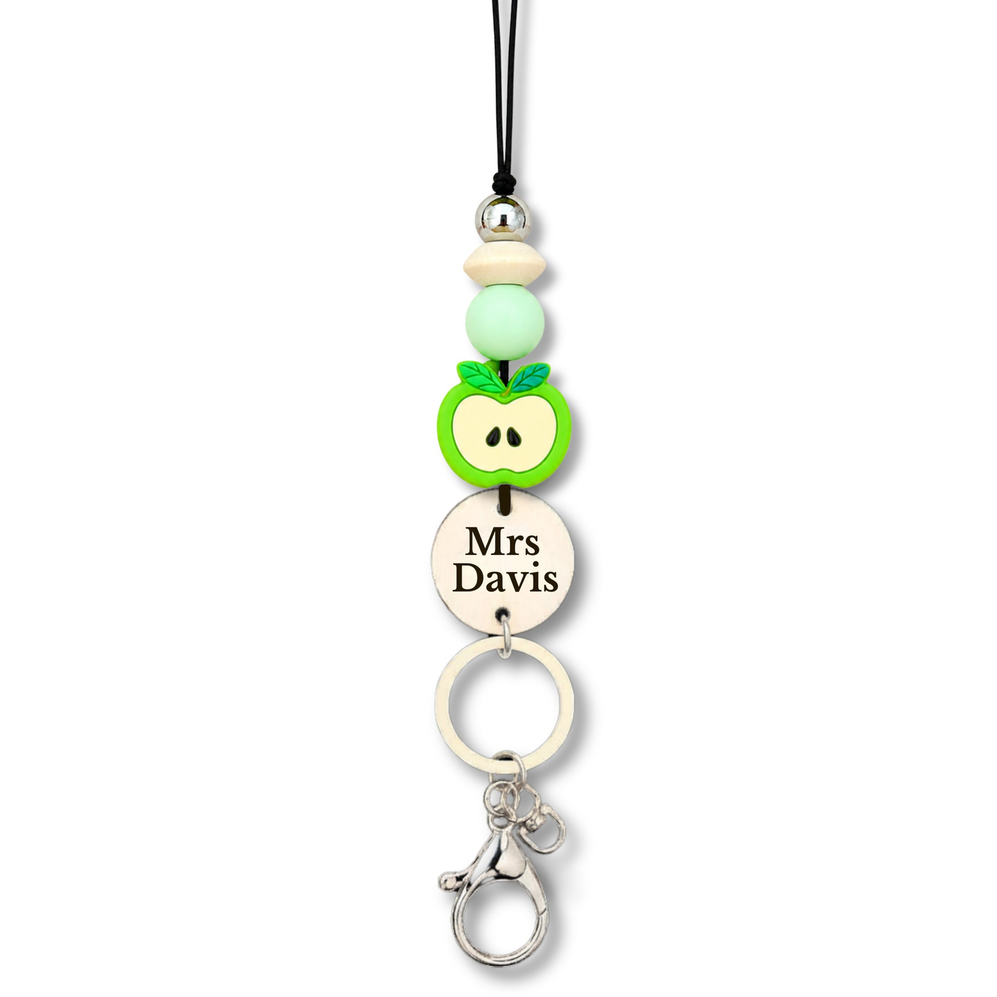 Red or Green Apple Personalized Name Teacher ID Key Lanyard