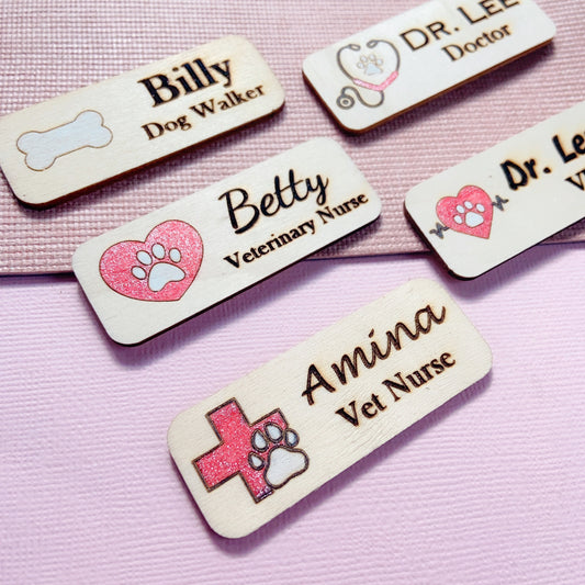 Veterinary Clinic VET Nurse Engraved Hand-Painted Personalised Name Tag