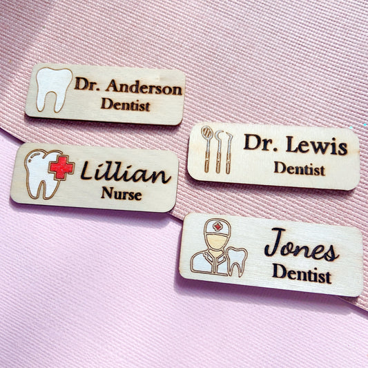 Dental Theme Personalized Hand Painted Wooden Name Tag