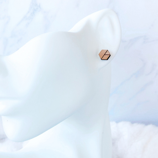 Wooden Geometric Pattern Hexagon Hypoallergenic Earring Studs